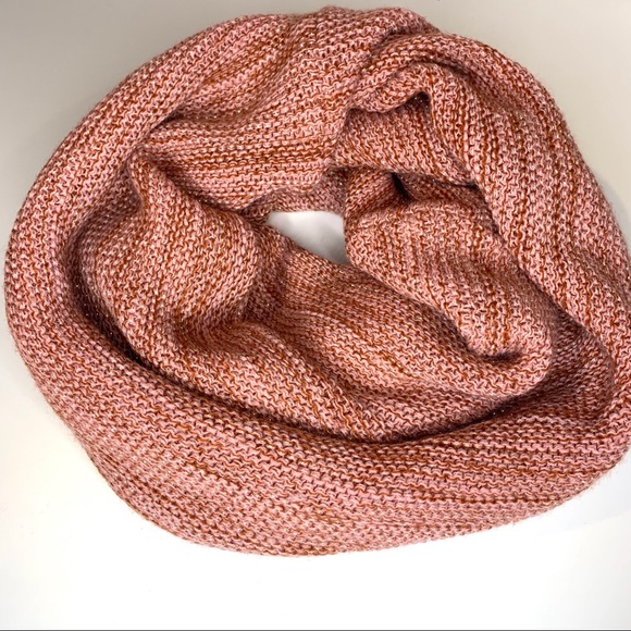 LF Accessories - LF Knit Pink and Gold Metallic Circle Scarf